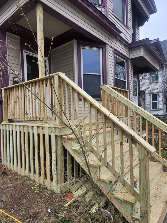 Wood front porch and stairs