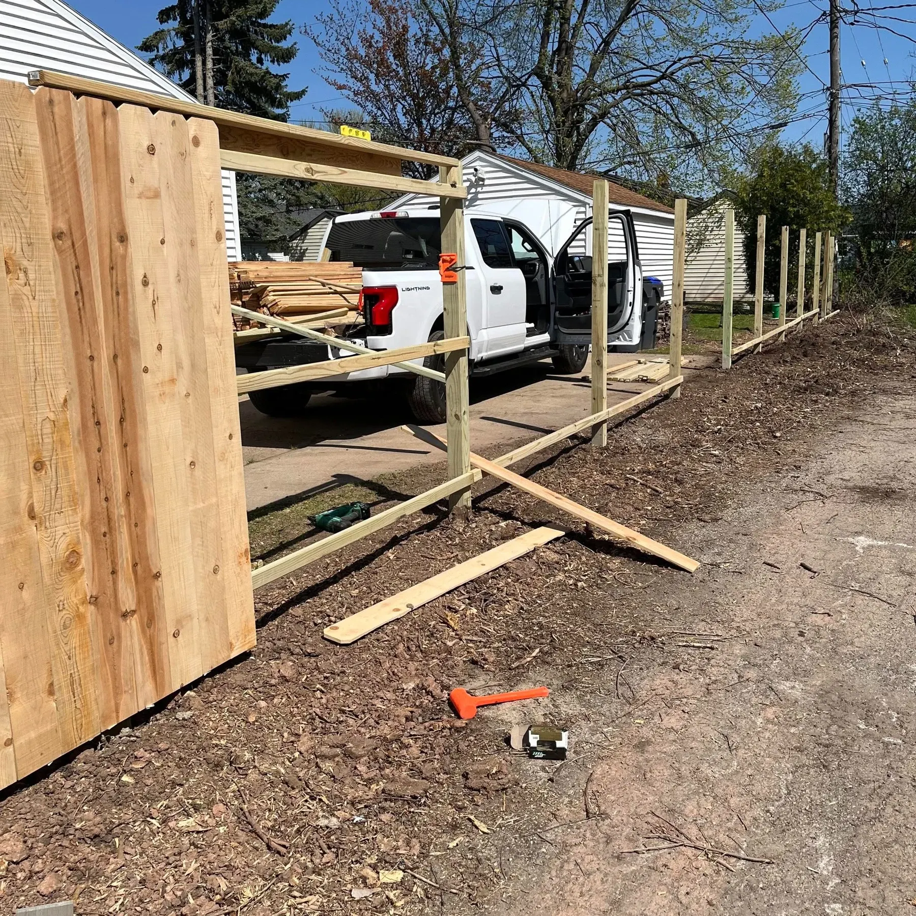 Fence installation in progress